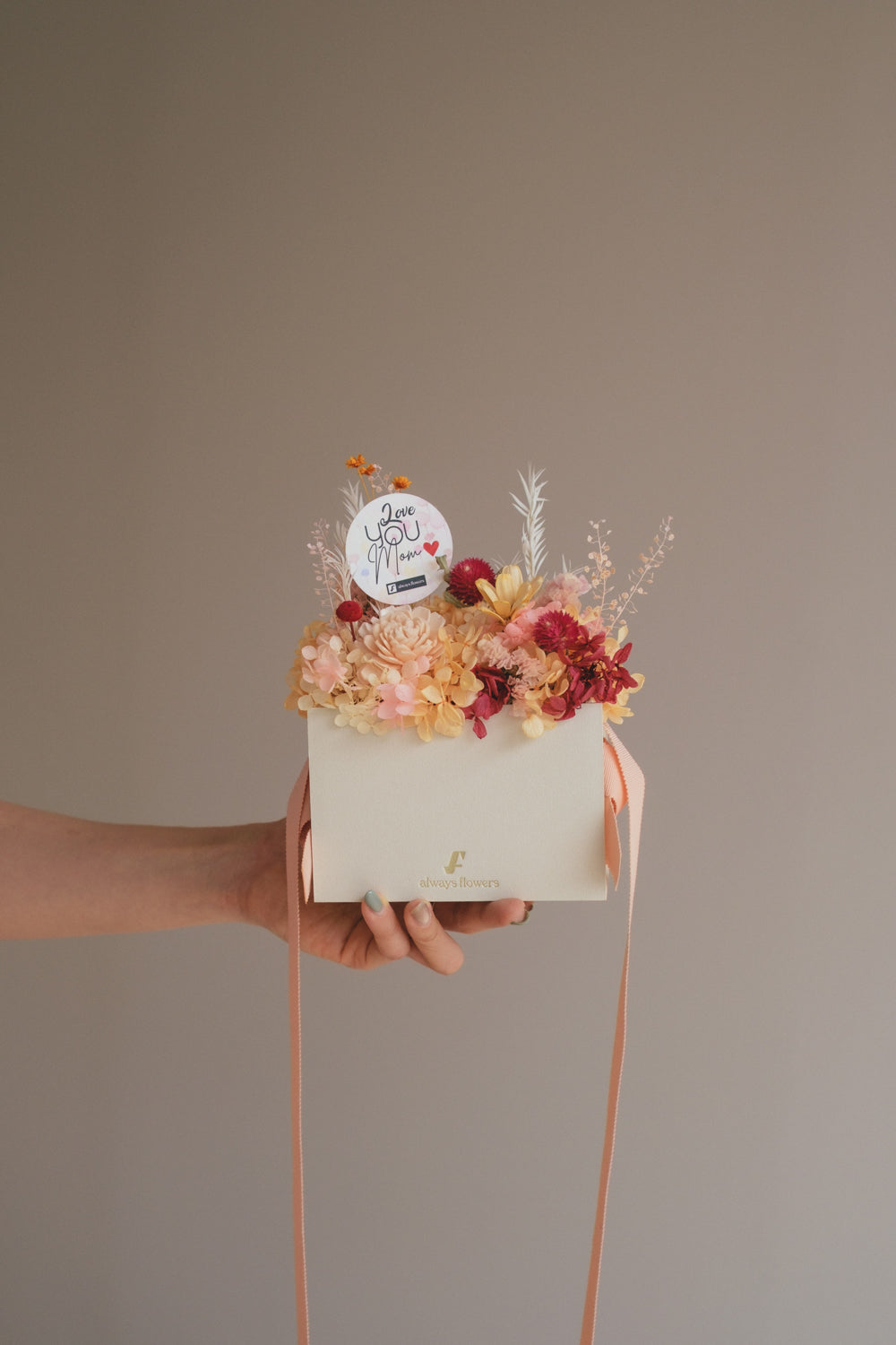 ◆母の日限定◆Flower BAG No.1／フラワーバッグアレンジ　5 Mom’s Colors Orange／オレンジ　ドライ&amp;プリザーブドフラワー