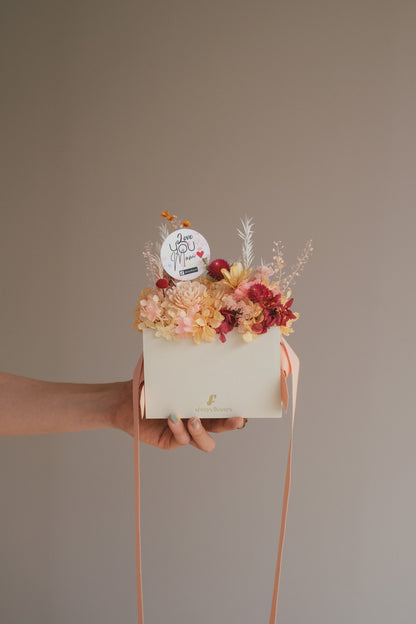 ◆母の日限定◆Flower BAG No.1／フラワーバッグアレンジ　5 Mom’s Colors Orange／オレンジ　ドライ&amp;プリザーブドフラワー