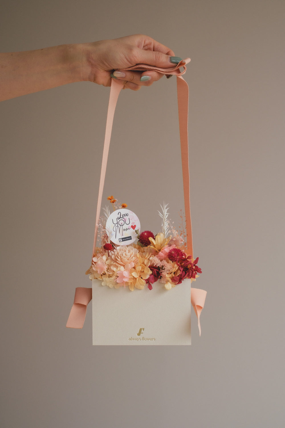 ◆母の日限定◆Flower BAG No.1／フラワーバッグアレンジ　5 Mom’s Colors Orange／オレンジ　ドライ&amp;プリザーブドフラワー