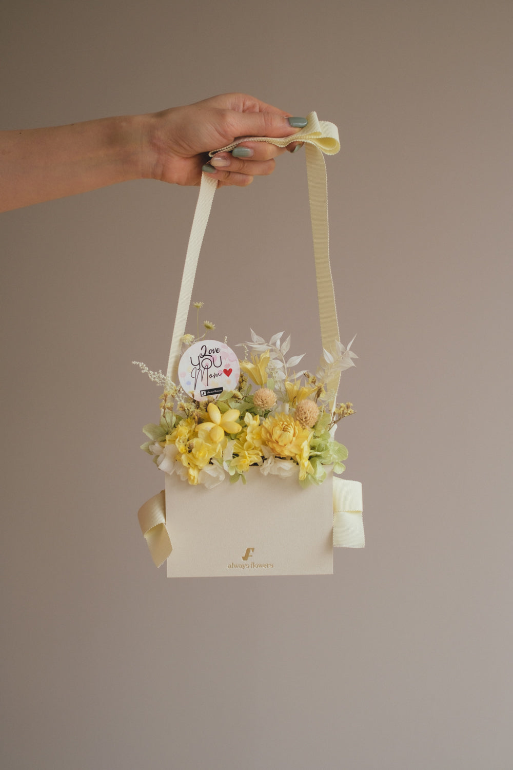 ◆数量限定◆Flower BAG No.1／フラワーバッグアレンジ　5 Mom’s Colors  Yellow／イエロー　ドライ&amp;プリザーブドフラワー