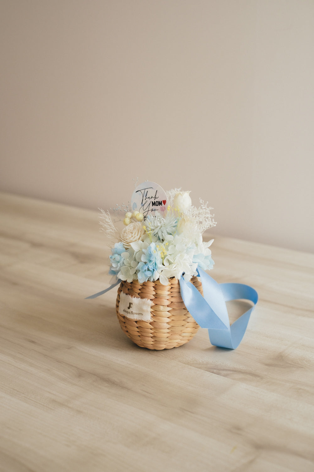 ◆母の日限定◆Flower BAG No.2／フラワーバッグアレンジ　5 Mom’s Colors White／ホワイト  ドライ&amp;プリザーブドフラワー