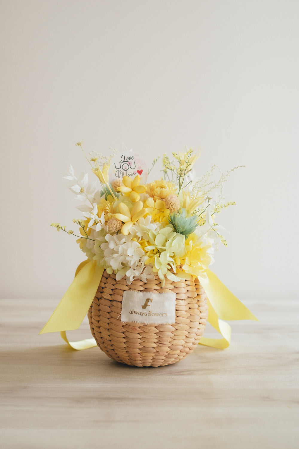 ◆数量限定◆Flower BAG No.2／カゴバッグアレンジ　5 Mom’s Colors Yellow／イエロー  ドライ&amp;プリザーブドフラワー