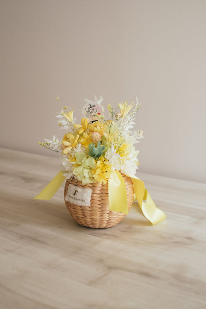 ◆数量限定◆Flower BAG No.2／カゴバッグアレンジ　5 Mom’s Colors Yellow／イエロー  ドライ&amp;プリザーブドフラワー