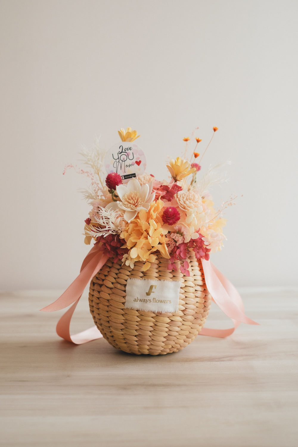 ◆母の日限定◆Flower BAG No.2／カゴバッグアレンジ　5 Mom’s Colors Orange／ドライ&amp;プリザーブドフラワー