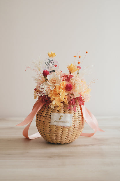 ◆母の日限定◆Flower BAG No.2／カゴバッグアレンジ　5 Mom’s Colors Orange／ドライ&amp;プリザーブドフラワー