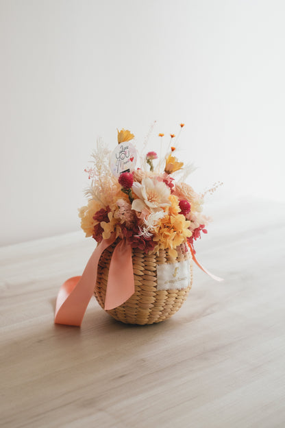 ◆母の日限定◆Flower BAG No.2／カゴバッグアレンジ　5 Mom’s Colors Orange／ドライ&amp;プリザーブドフラワー