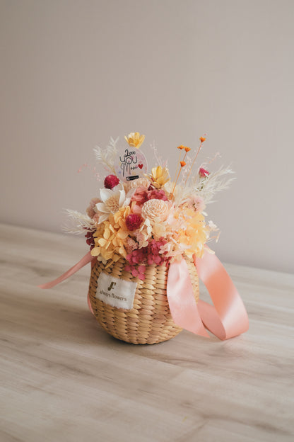 ◆母の日限定◆Flower BAG No.2／カゴバッグアレンジ　5 Mom’s Colors Orange／ドライ&amp;プリザーブドフラワー