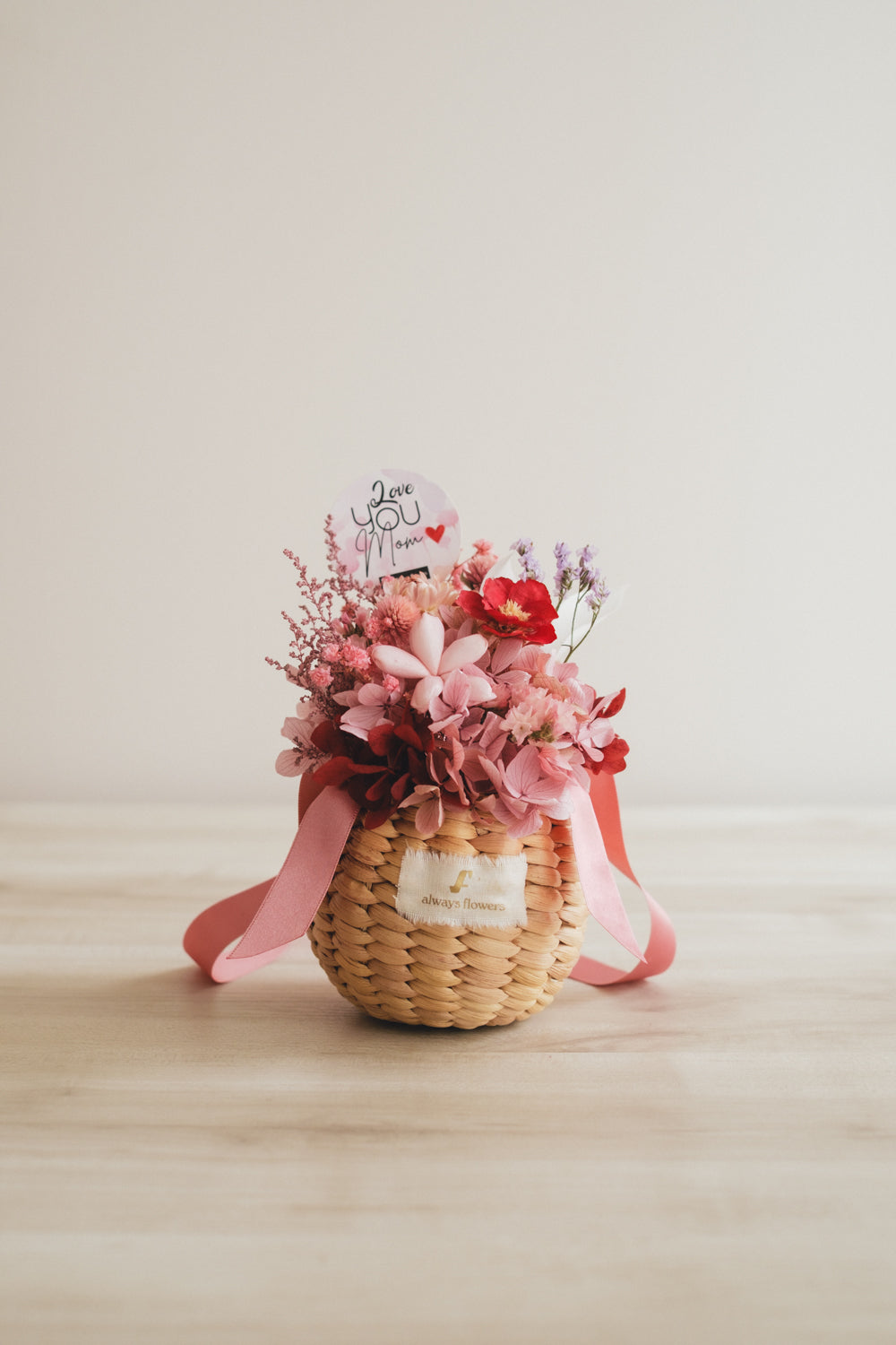 ◆数量限定◆Flower BAG No.2／カゴバッグアレンジ　5 Mom’s Colors Pink／ピンク　ドライ&amp;プリザーブドフラワー