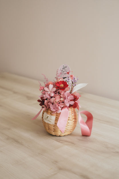 ◆数量限定◆Flower BAG No.2／カゴバッグアレンジ　5 Mom’s Colors Pink／ピンク　ドライ&amp;プリザーブドフラワー