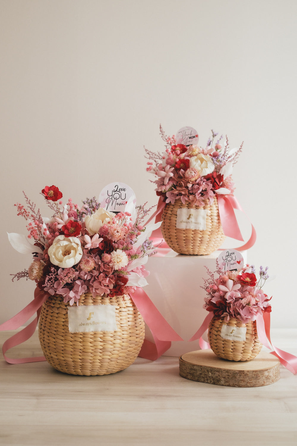 ◆数量限定◆Flower BAG No.2／カゴバッグアレンジ　5 Mom’s Colors Pink／ピンク　ドライ&amp;プリザーブドフラワー