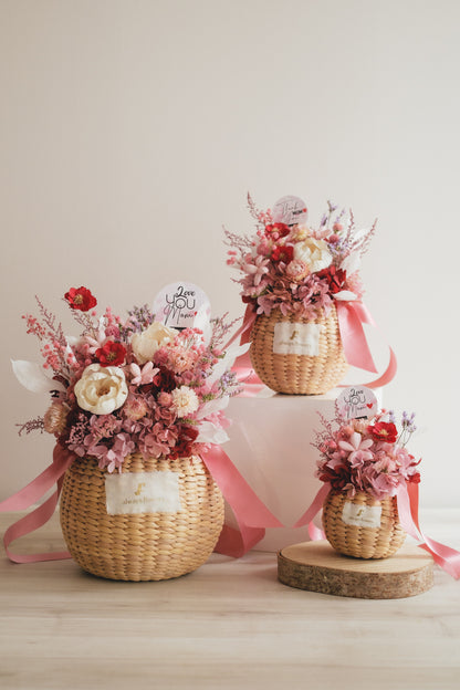 ◆数量限定◆Flower BAG No.2／カゴバッグアレンジ　5 Mom’s Colors Pink／ピンク　ドライ&amp;プリザーブドフラワー