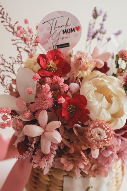 ◆数量限定◆Flower BAG No.2／カゴバッグアレンジ　5 Mom’s Colors Pink／ピンク　ドライ&amp;プリザーブドフラワー