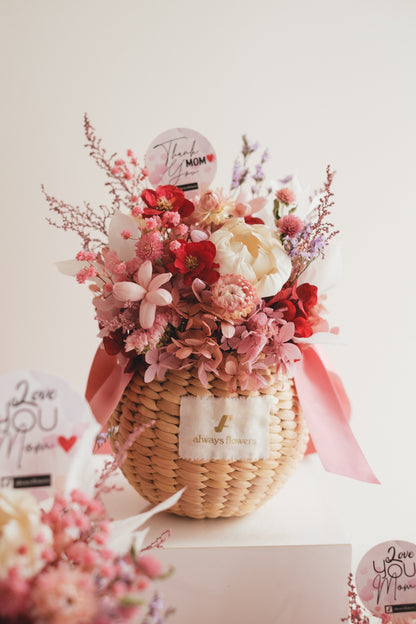 ◆数量限定◆Flower BAG No.2／カゴバッグアレンジ　5 Mom’s Colors Pink／ピンク　ドライ&amp;プリザーブドフラワー