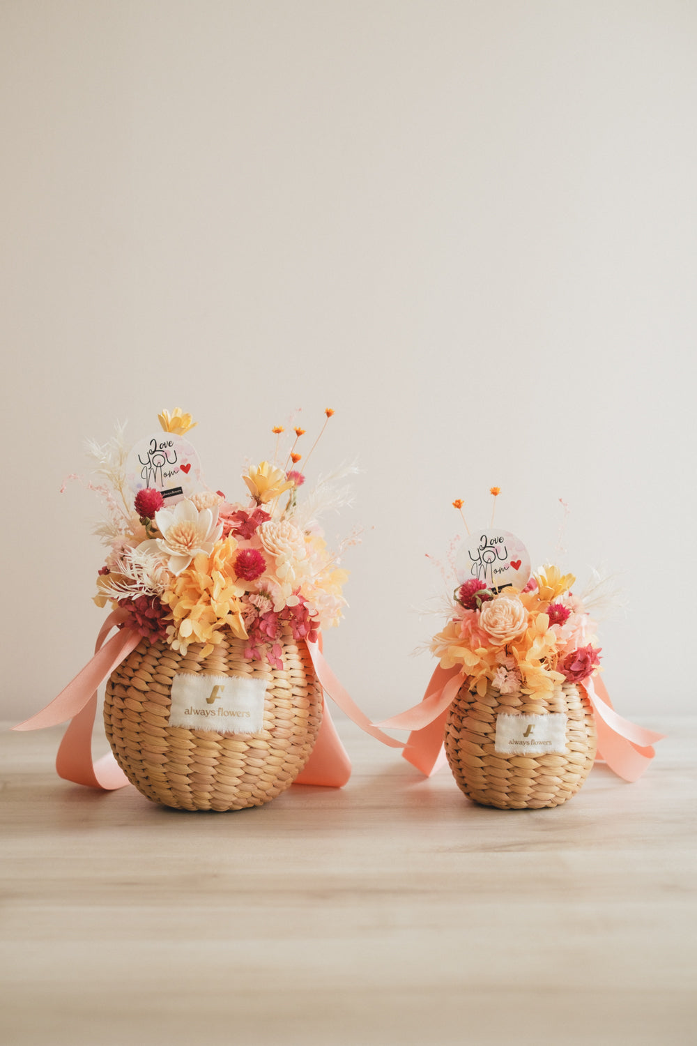 ◆母の日限定◆Flower BAG No.2／カゴバッグアレンジ　5 Mom’s Colors Orange／ドライ&amp;プリザーブドフラワー