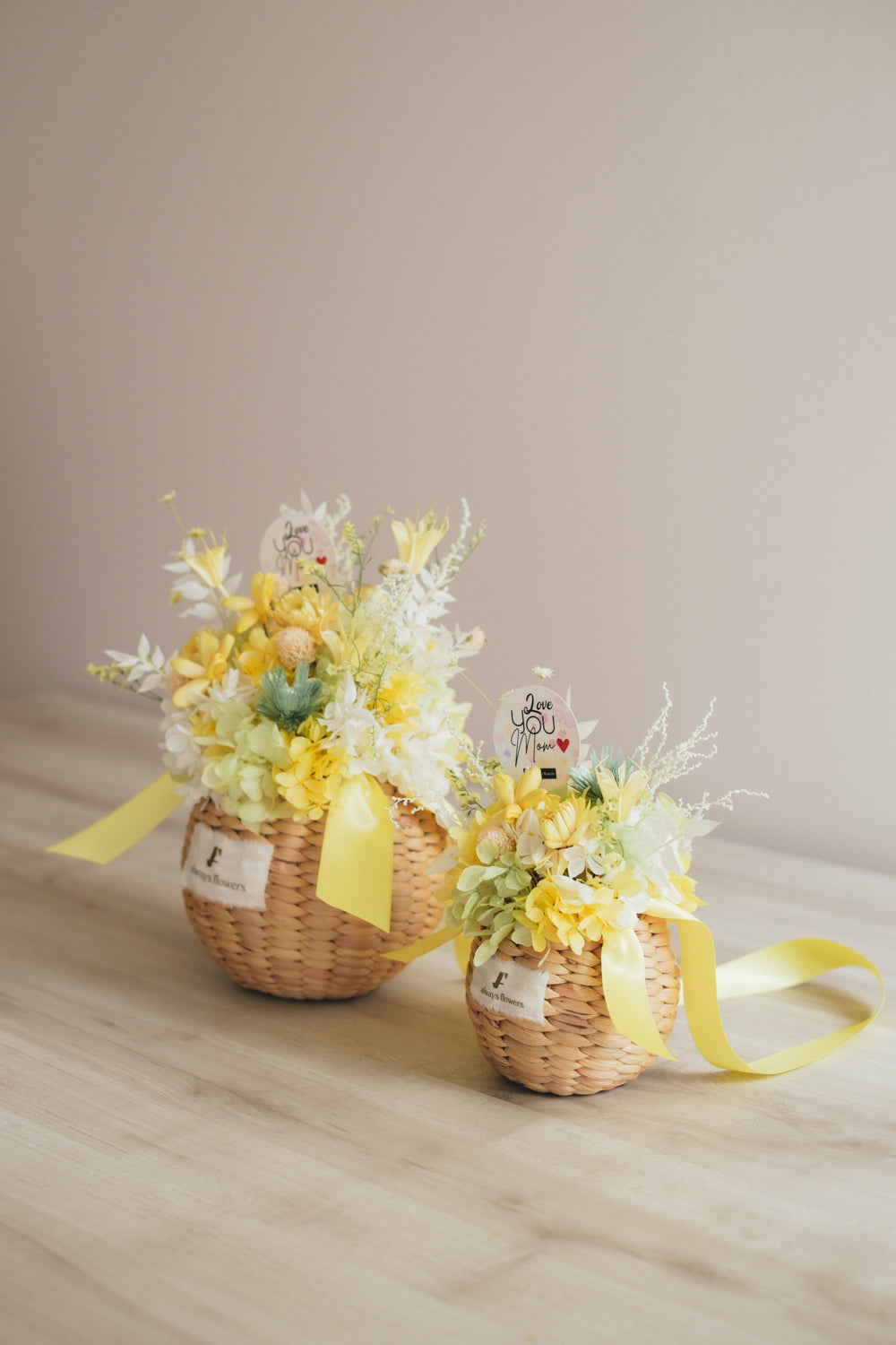 ◆数量限定◆Flower BAG No.2／カゴバッグアレンジ　5 Mom’s Colors Yellow／イエロー  ドライ&amp;プリザーブドフラワー