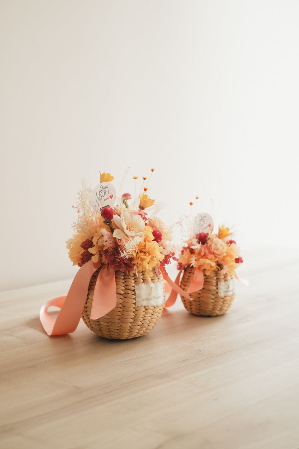 ◆母の日限定◆Flower BAG No.2／カゴバッグアレンジ　5 Mom’s Colors Orange／ドライ&amp;プリザーブドフラワー