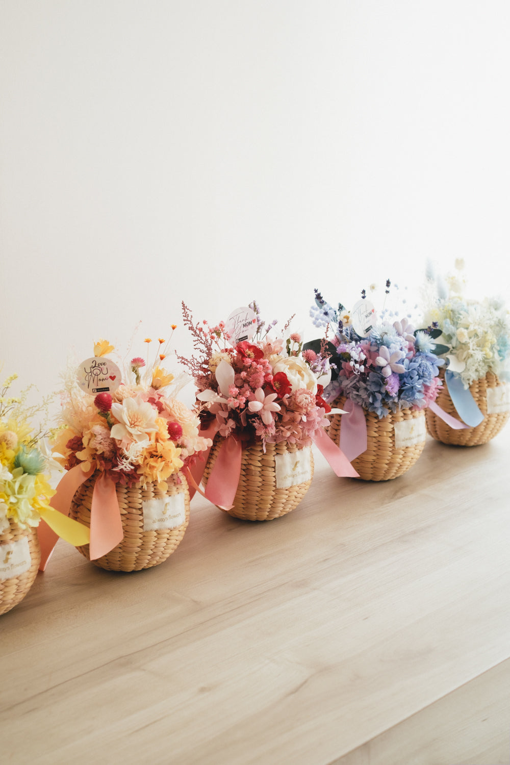 ◆数量限定◆Flower BAG No.2／カゴバッグアレンジ　5 Mom’s Colors Pink／ピンク　ドライ&amp;プリザーブドフラワー