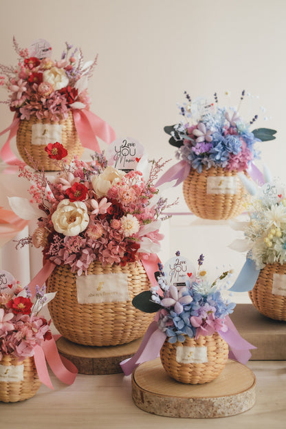 ◆母の日限定◆Flower BAG No.2／カゴバッグアレンジ　5 Mom’s Colors Orange／ドライ&amp;プリザーブドフラワー