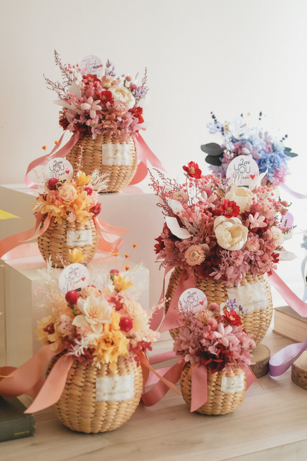 ◆母の日限定◆Flower BAG No.2／カゴバッグアレンジ　5 Mom’s Colors Orange／ドライ&amp;プリザーブドフラワー