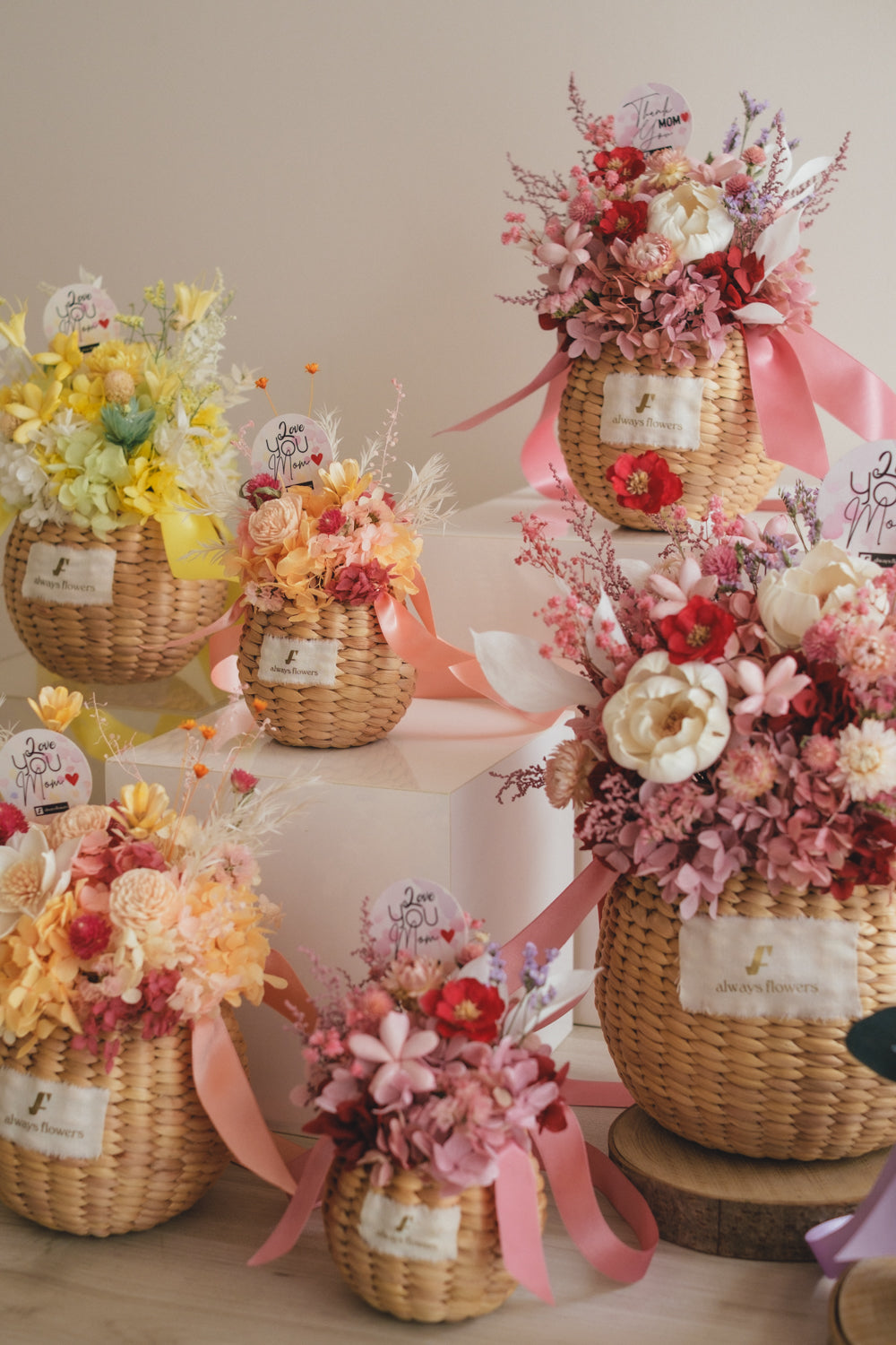 ◆数量限定◆Flower BAG No.2／カゴバッグアレンジ　5 Mom’s Colors Yellow／イエロー  ドライ&amp;プリザーブドフラワー