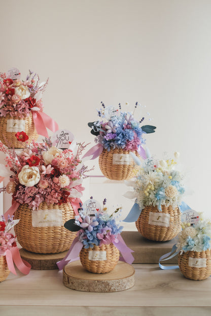 ◆数量限定◆Flower BAG No.2／カゴバッグアレンジ　5 Mom’s Colors Pink／ピンク　ドライ&amp;プリザーブドフラワー