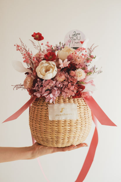 ◆数量限定◆Flower BAG No.2／カゴバッグアレンジ　5 Mom’s Colors Pink／ピンク　ドライ&amp;プリザーブドフラワー