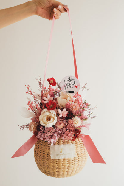 ◆数量限定◆Flower BAG No.2／カゴバッグアレンジ　5 Mom’s Colors Pink／ピンク　ドライ&amp;プリザーブドフラワー