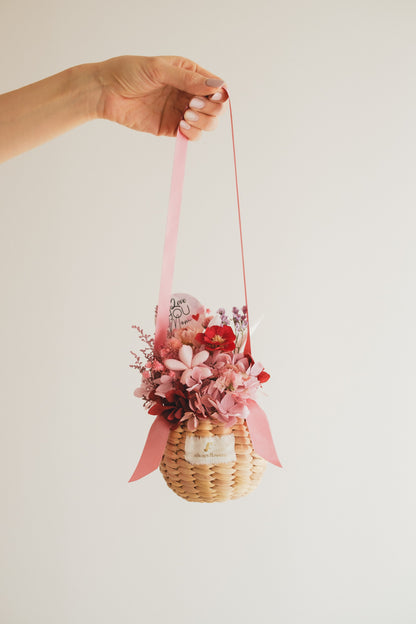 ◆数量限定◆Flower BAG No.2／カゴバッグアレンジ　5 Mom’s Colors Pink／ピンク　ドライ&amp;プリザーブドフラワー