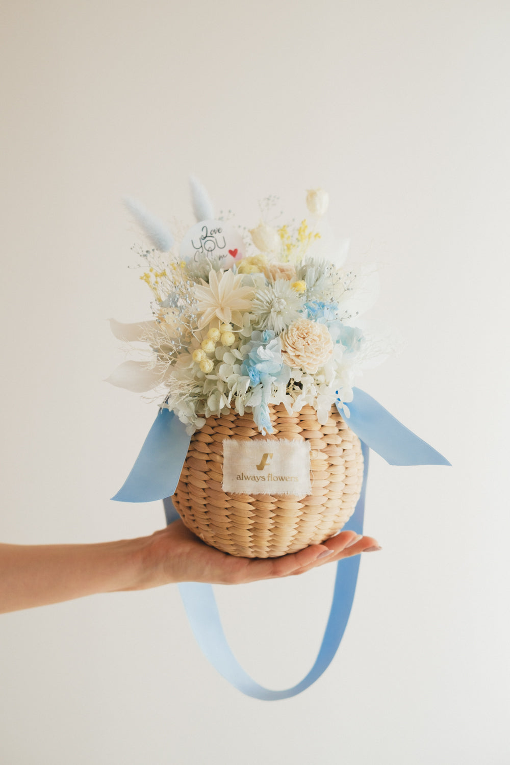 ◆母の日限定◆Flower BAG No.2／フラワーバッグアレンジ　5 Mom’s Colors White／ホワイト  ドライ&amp;プリザーブドフラワー