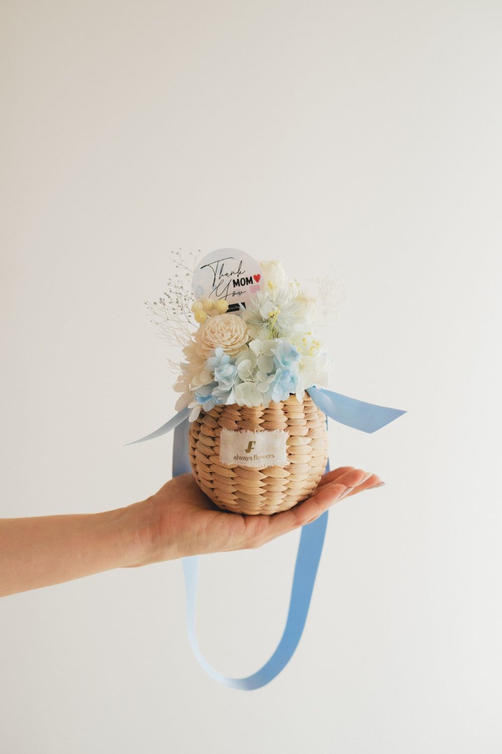 ◆母の日限定◆Flower BAG No.2／フラワーバッグアレンジ　5 Mom’s Colors White／ホワイト  ドライ&amp;プリザーブドフラワー