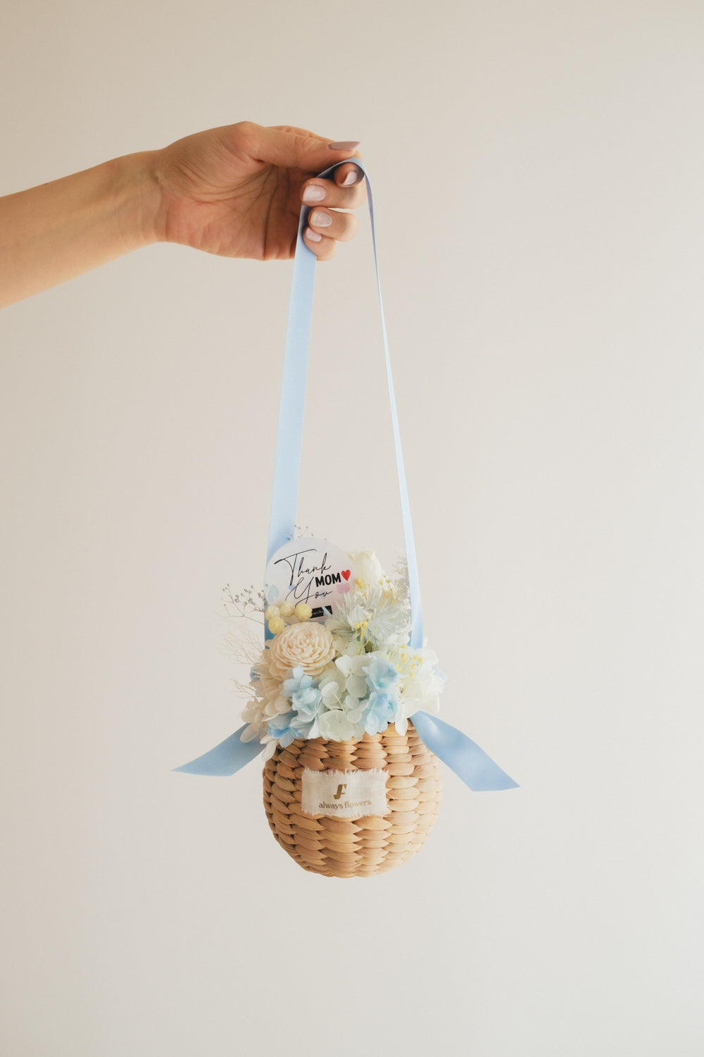 ◆母の日限定◆Flower BAG No.2／フラワーバッグアレンジ　5 Mom’s Colors White／ホワイト  ドライ&amp;プリザーブドフラワー