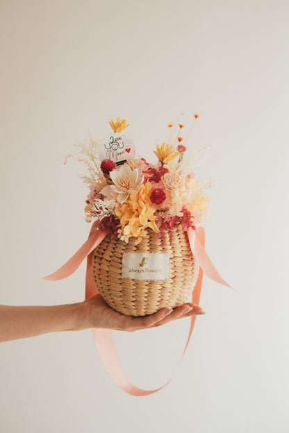 ◆母の日限定◆Flower BAG No.2／カゴバッグアレンジ　5 Mom’s Colors Orange／ドライ&amp;プリザーブドフラワー
