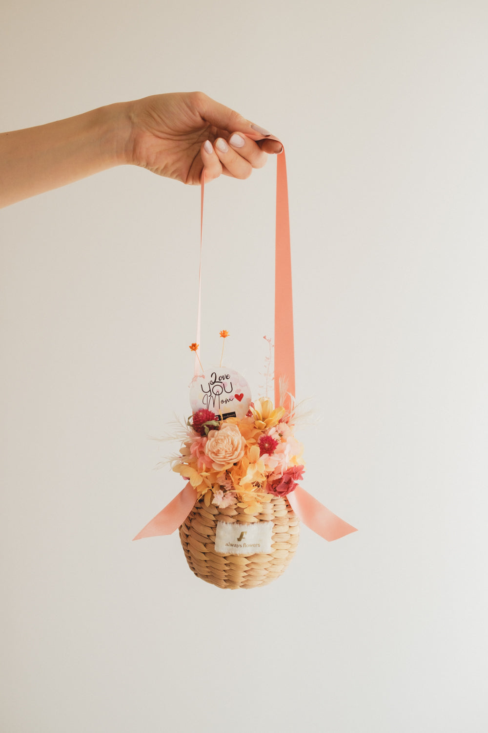 ◆母の日限定◆Flower BAG No.2／カゴバッグアレンジ　5 Mom’s Colors Orange／ドライ&amp;プリザーブドフラワー