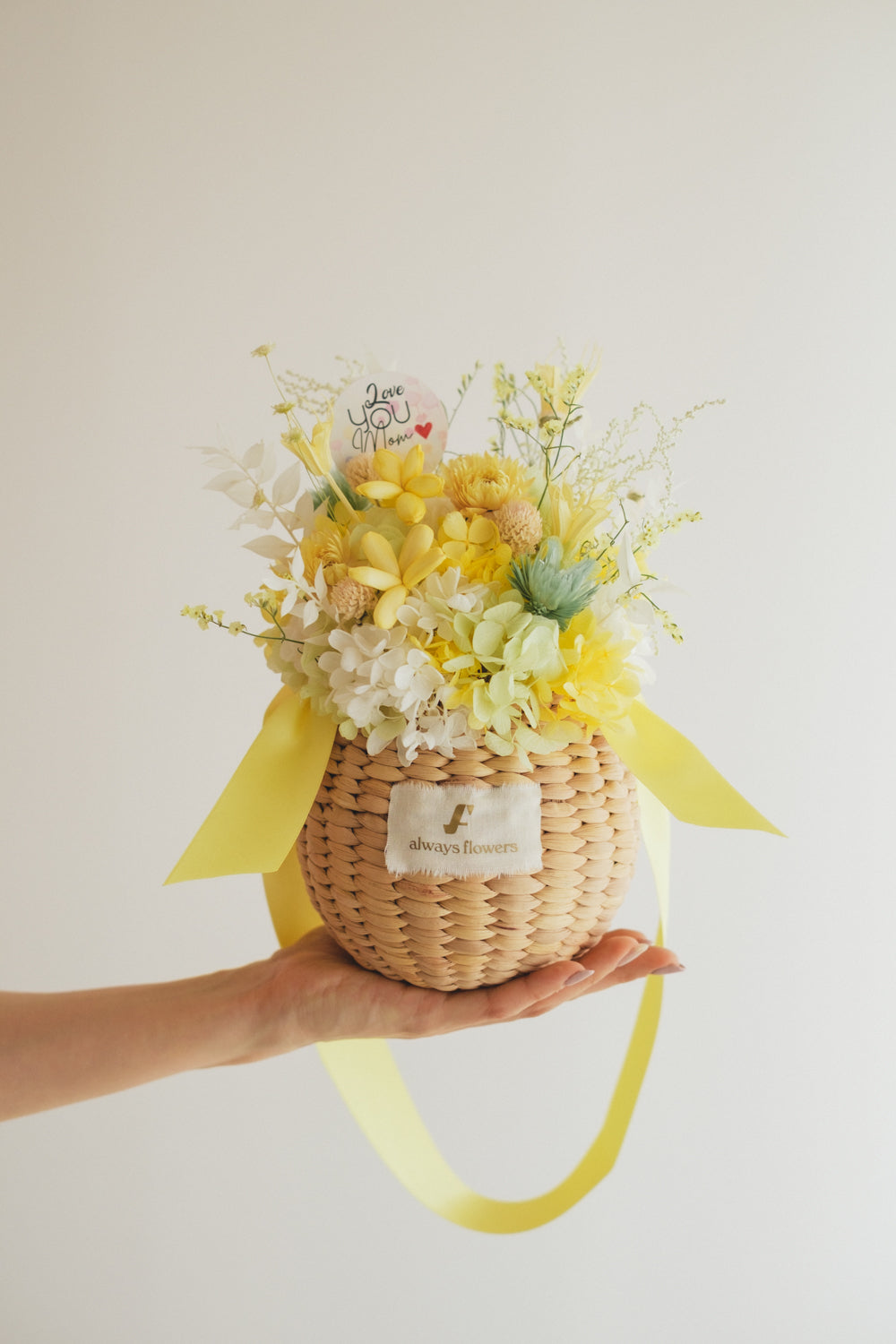 ◆数量限定◆Flower BAG No.2／カゴバッグアレンジ　5 Mom’s Colors Yellow／イエロー  ドライ&amp;プリザーブドフラワー