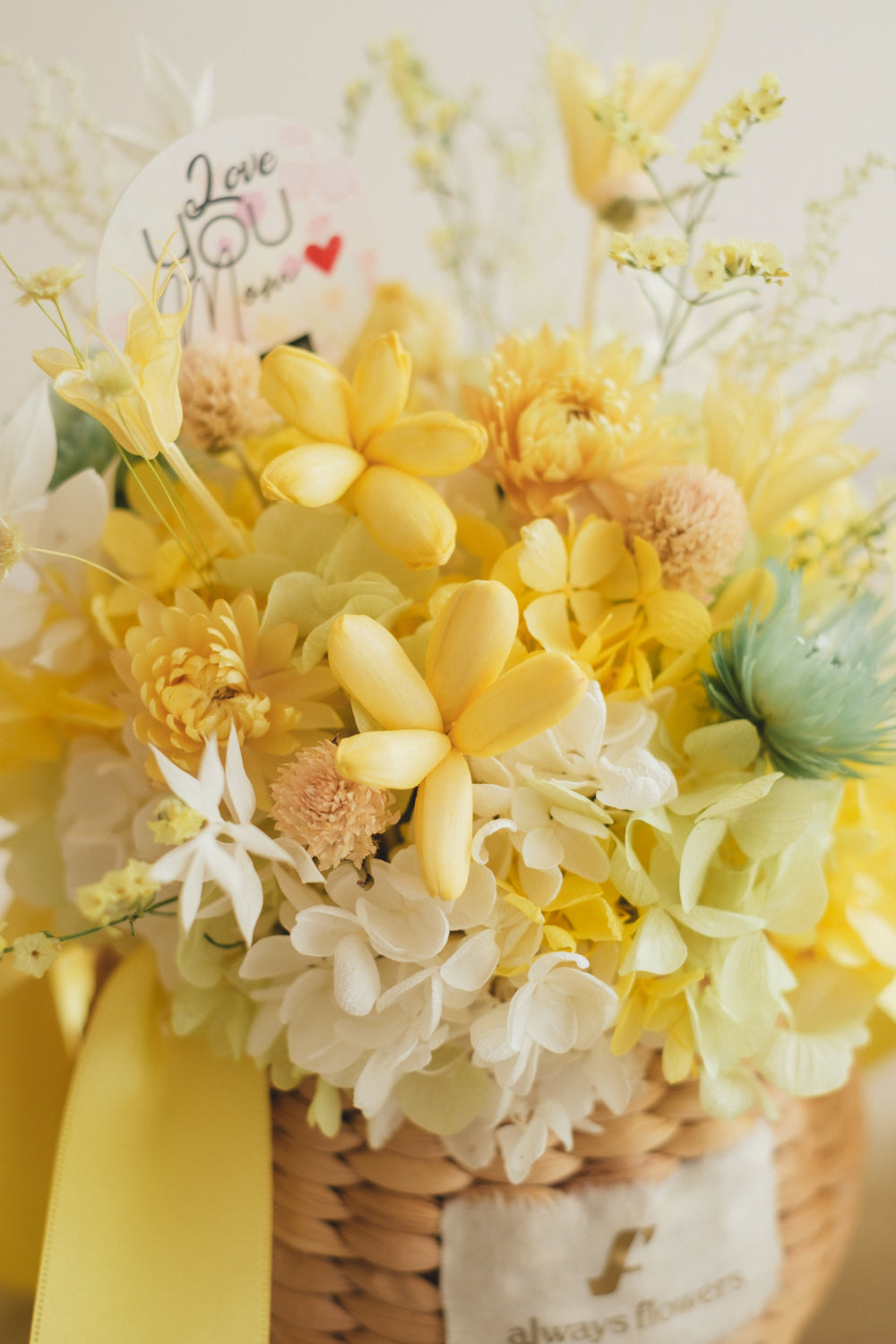 ◆数量限定◆Flower BAG No.2／カゴバッグアレンジ　5 Mom’s Colors Yellow／イエロー  ドライ&amp;プリザーブドフラワー