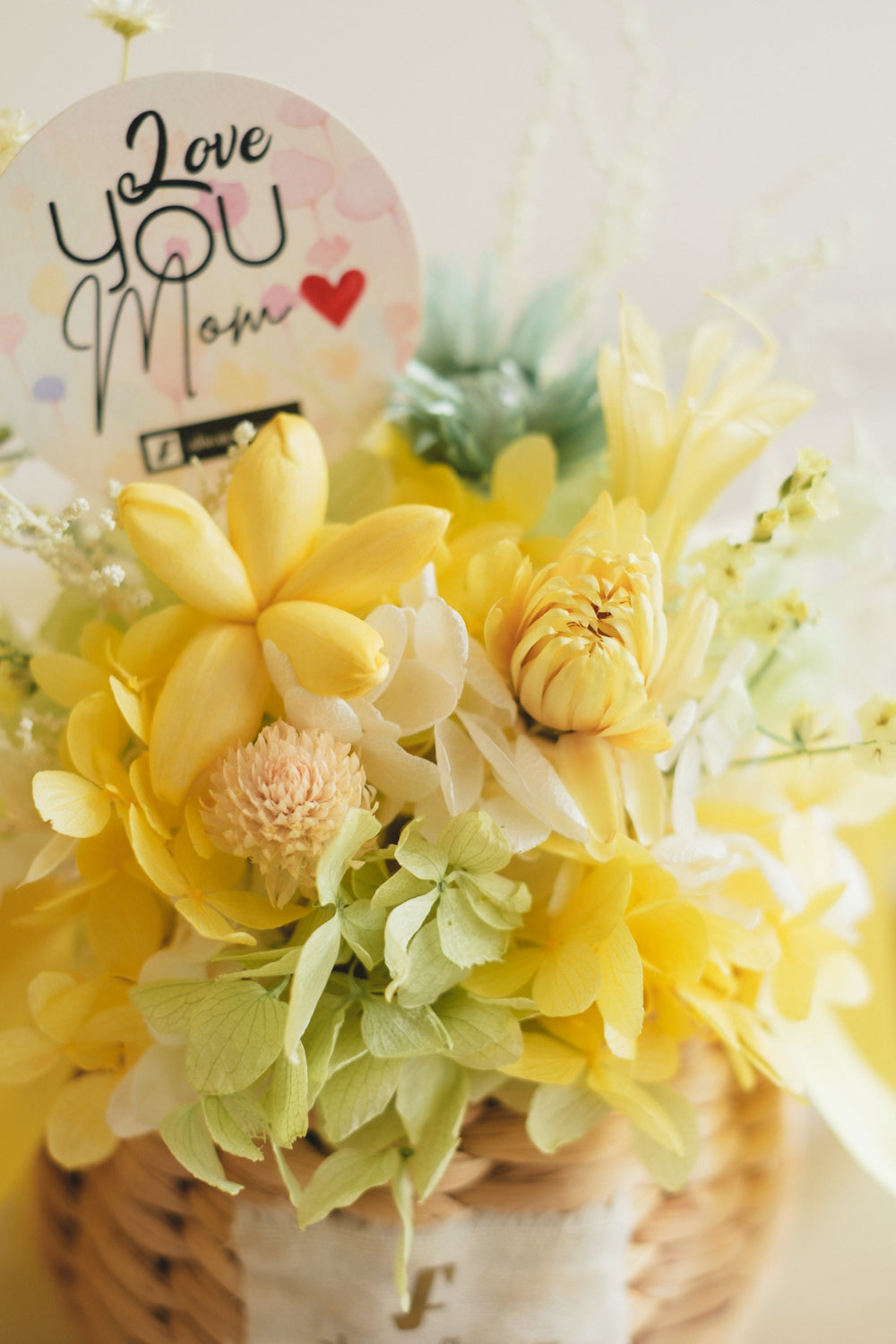 ◆数量限定◆Flower BAG No.2／カゴバッグアレンジ　5 Mom’s Colors Yellow／イエロー  ドライ&amp;プリザーブドフラワー