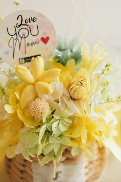 ◆数量限定◆Flower BAG No.2／カゴバッグアレンジ　5 Mom’s Colors Yellow／イエロー  ドライ&amp;プリザーブドフラワー