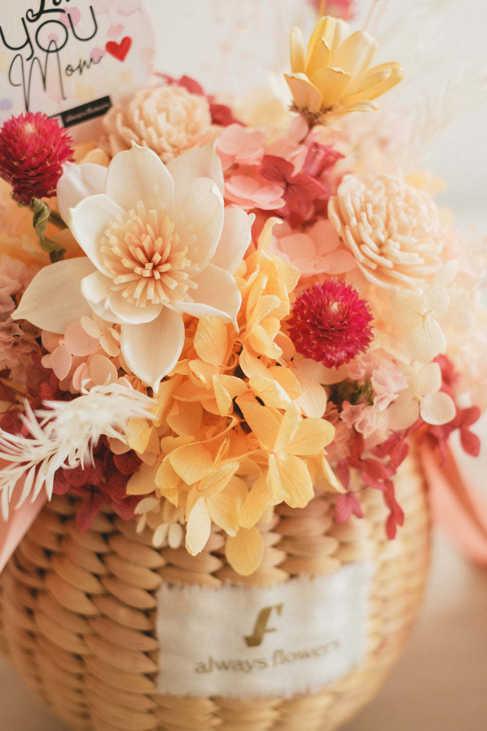 ◆母の日限定◆Flower BAG No.2／カゴバッグアレンジ　5 Mom’s Colors Orange／ドライ&amp;プリザーブドフラワー