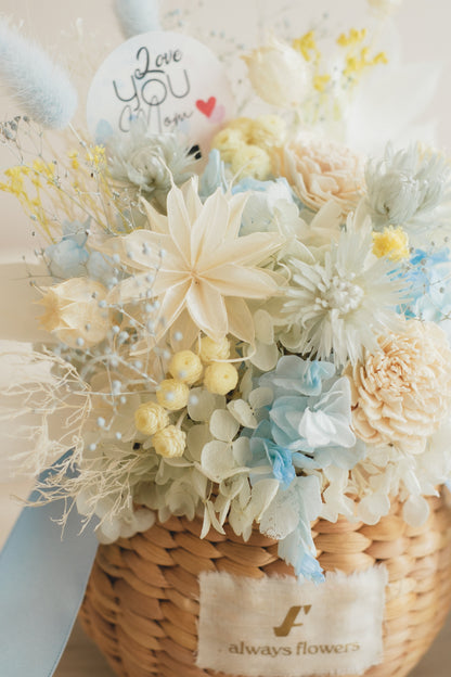 ◆母の日限定◆Flower BAG No.2／フラワーバッグアレンジ　5 Mom’s Colors White／ホワイト  ドライ&amp;プリザーブドフラワー