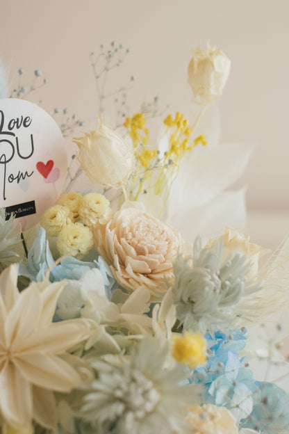 ◆母の日限定◆Flower BAG No.2／フラワーバッグアレンジ　5 Mom’s Colors White／ホワイト  ドライ&amp;プリザーブドフラワー