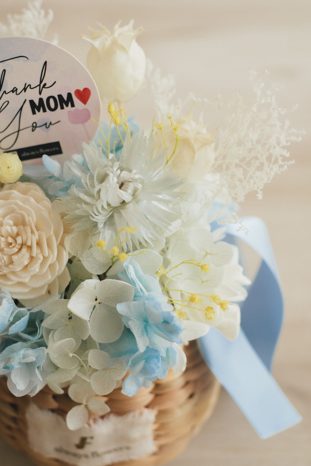 ◆母の日限定◆Flower BAG No.2／フラワーバッグアレンジ　5 Mom’s Colors White／ホワイト  ドライ&amp;プリザーブドフラワー