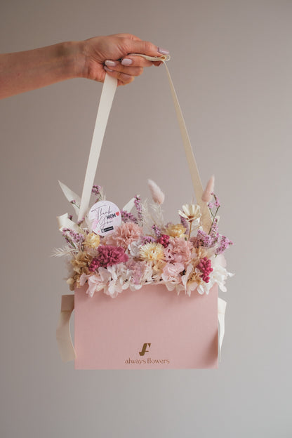 ◆数量限定ピンクバッグ◆Flower BAG No.1／フラワーバッグアレンジ　モアピンクバッグ／カーネーション　ドライ&amp;プリザーブドフラワー