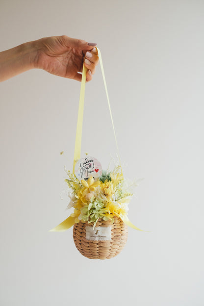 ◆数量限定◆Flower BAG No.2／カゴバッグアレンジ　5 Mom’s Colors Yellow／イエロー  ドライ&amp;プリザーブドフラワー