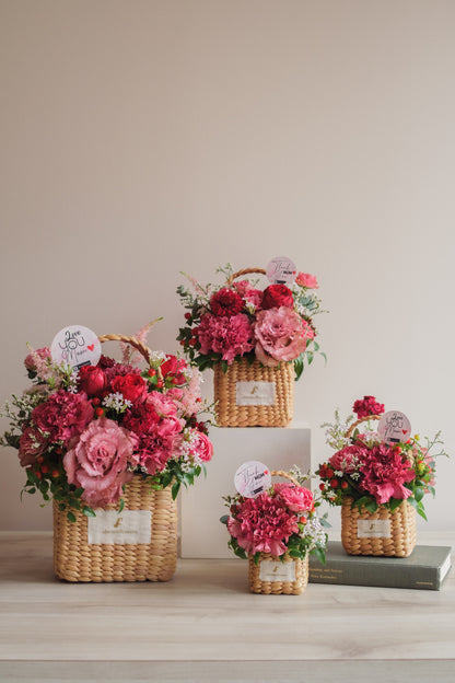 ◆母の日限定◆Flower BAG No.3 ／スクエアカゴバッグ　マムズハート／カーネーション　生花