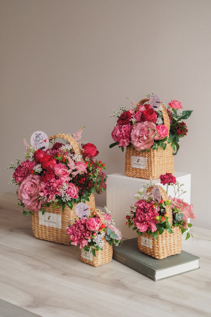 ◆母の日限定◆Flower BAG No.3 ／スクエアカゴバッグ　マムズハート／カーネーション　生花