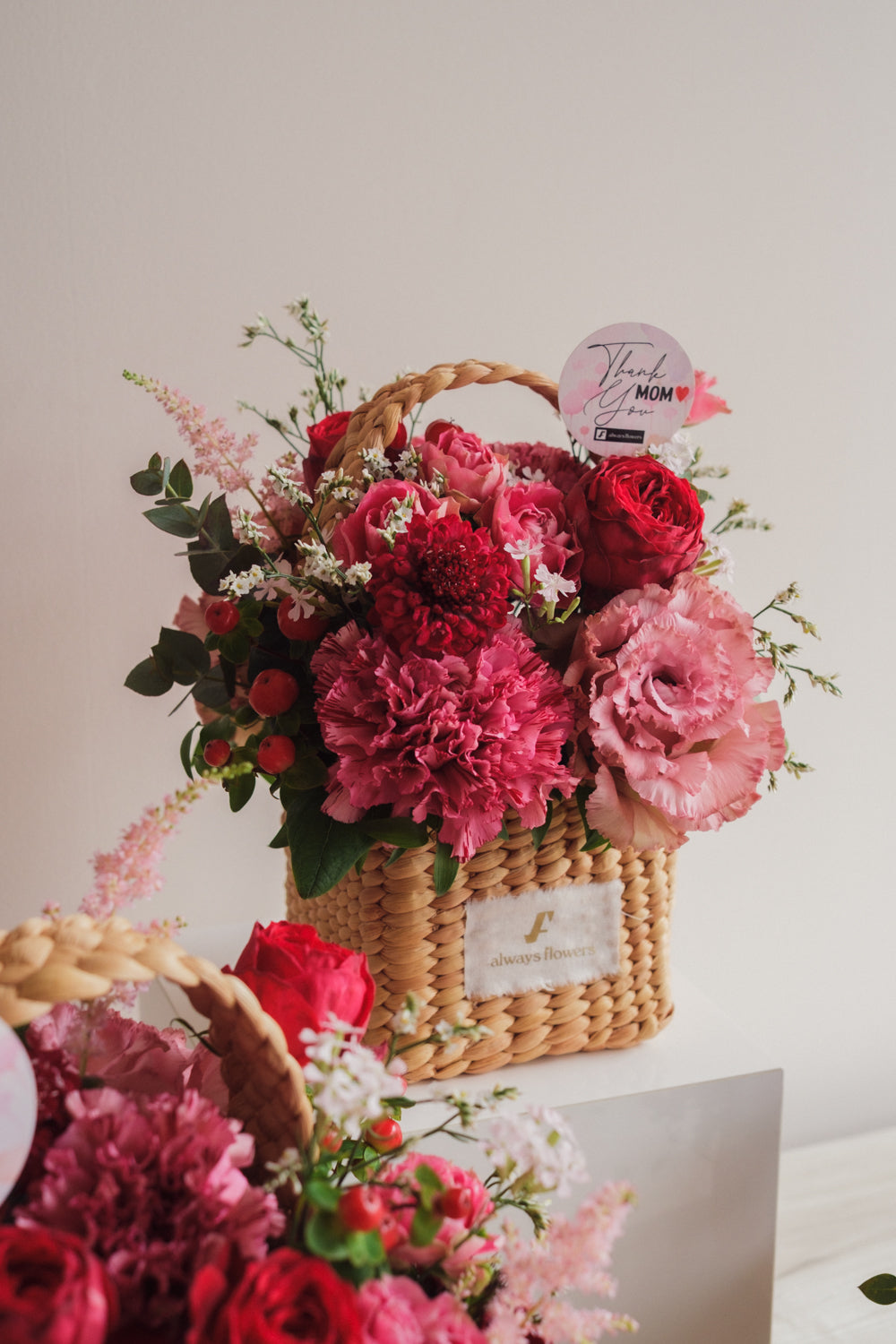 ◆母の日限定◆Flower BAG No.3 ／スクエアカゴバッグ　マムズハート／カーネーション　生花