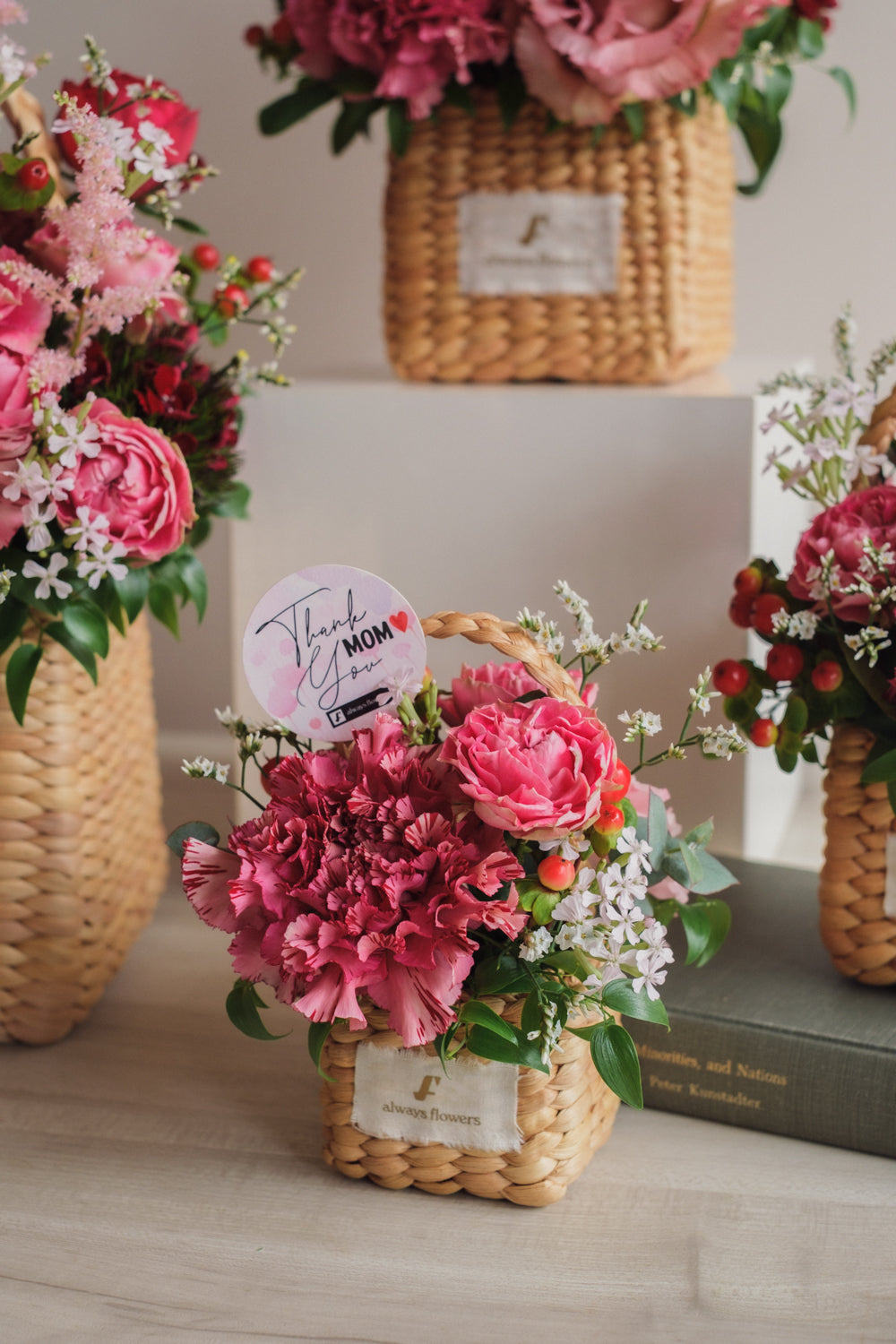 ◆母の日限定◆Flower BAG No.3 ／スクエアカゴバッグ　マムズハート／カーネーション　生花