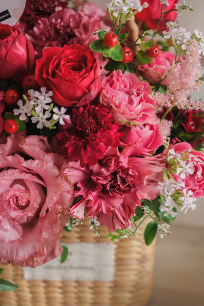 ◆母の日限定◆Flower BAG No.3 ／スクエアカゴバッグ　マムズハート／カーネーション　生花