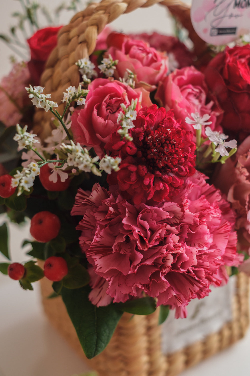 ◆母の日限定◆Flower BAG No.3 ／スクエアカゴバッグ　マムズハート／カーネーション　生花