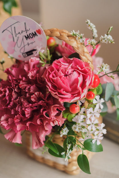 ◆母の日限定◆Flower BAG No.3 ／スクエアカゴバッグ　マムズハート／カーネーション　生花